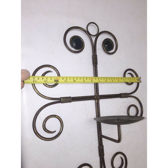 Pretty METAL swirled CROSS Pillar CANDLE Holder Sconce gold accent - Picture 10 of 10